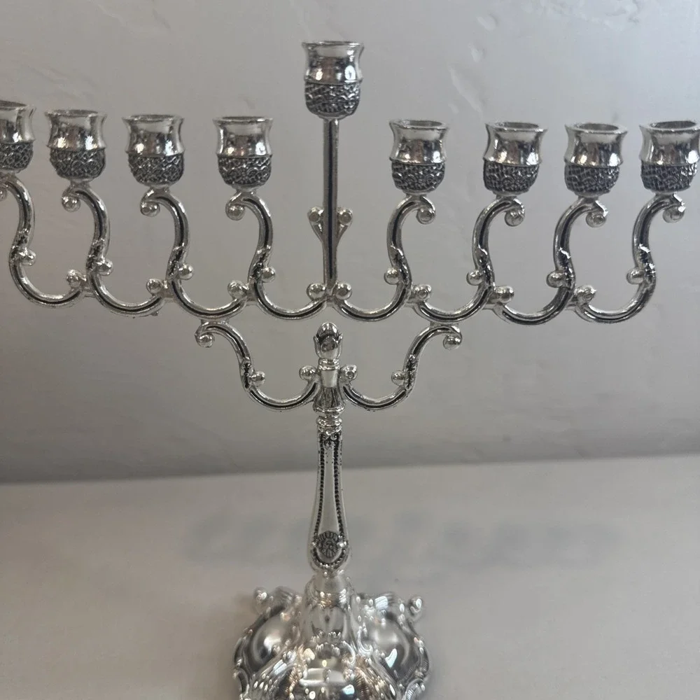 Silver-plated Hanukkah menorah, Legacy Judaica 9-branch shamash candle holder